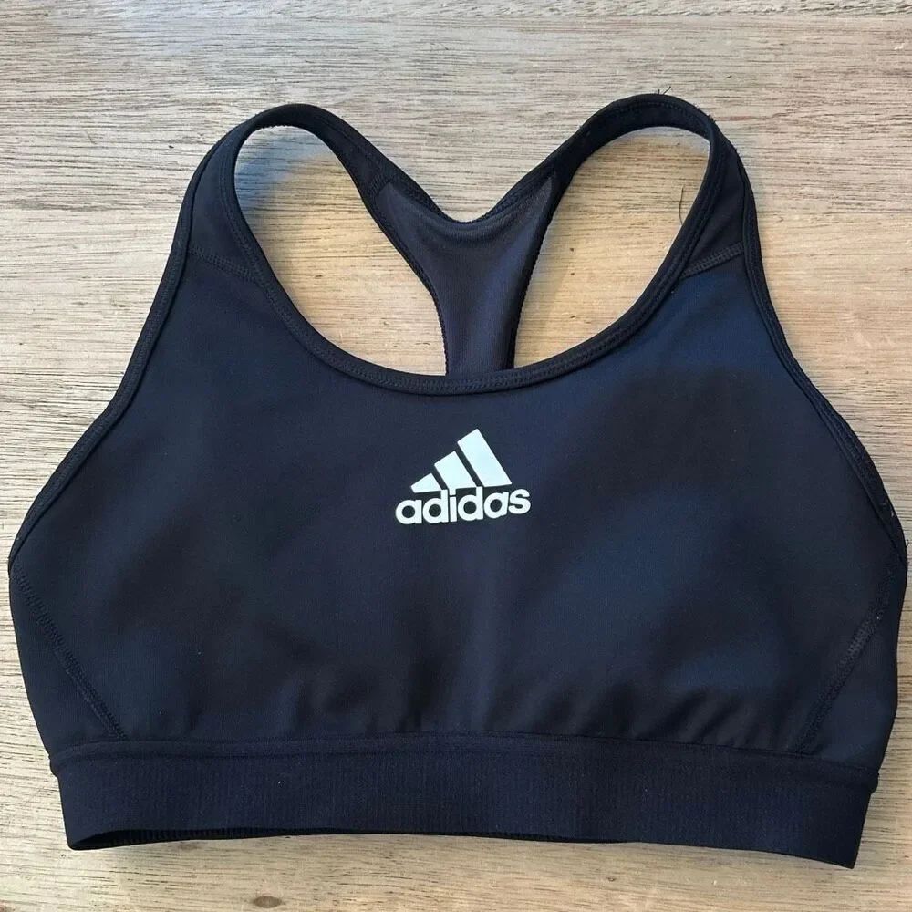 Adidas black white logo classic racer back fitness bra top athletic top sports b